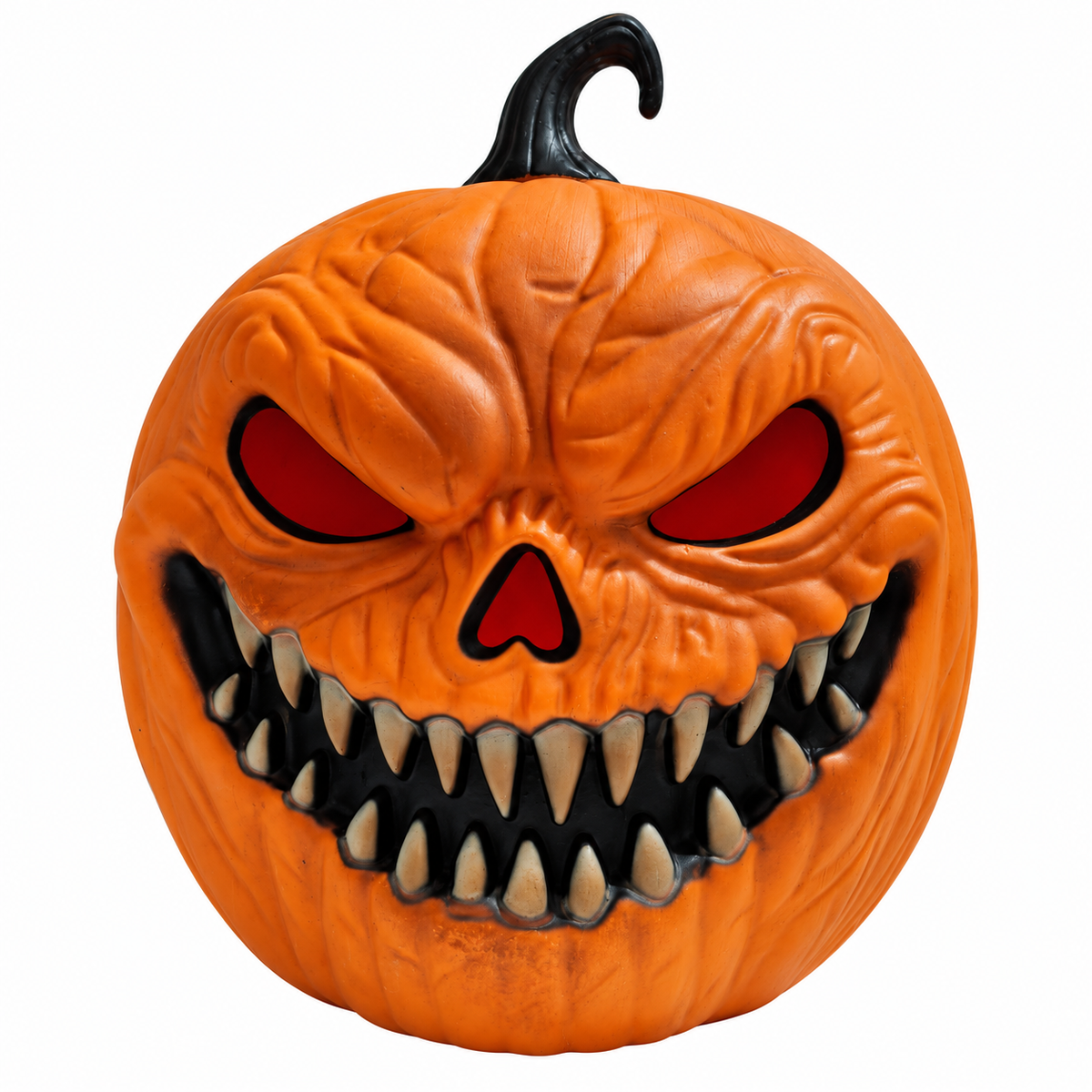Grin & Scare It on a white background. One freestanding orange sharp-teeth LED pumpkin lantern; no remote. Product-image background edited from source photograph; no dimensions or scene props.