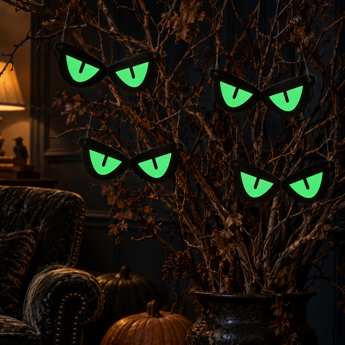 Somebody’s Watching — fluorescent eye decorations; illustrative styled scene; background props not included