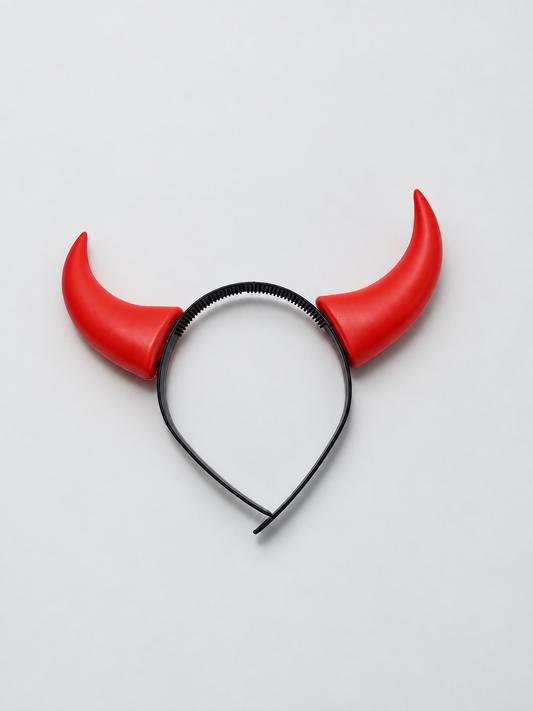 Retouched actual stock photo of one red devil-horns headband with a black band