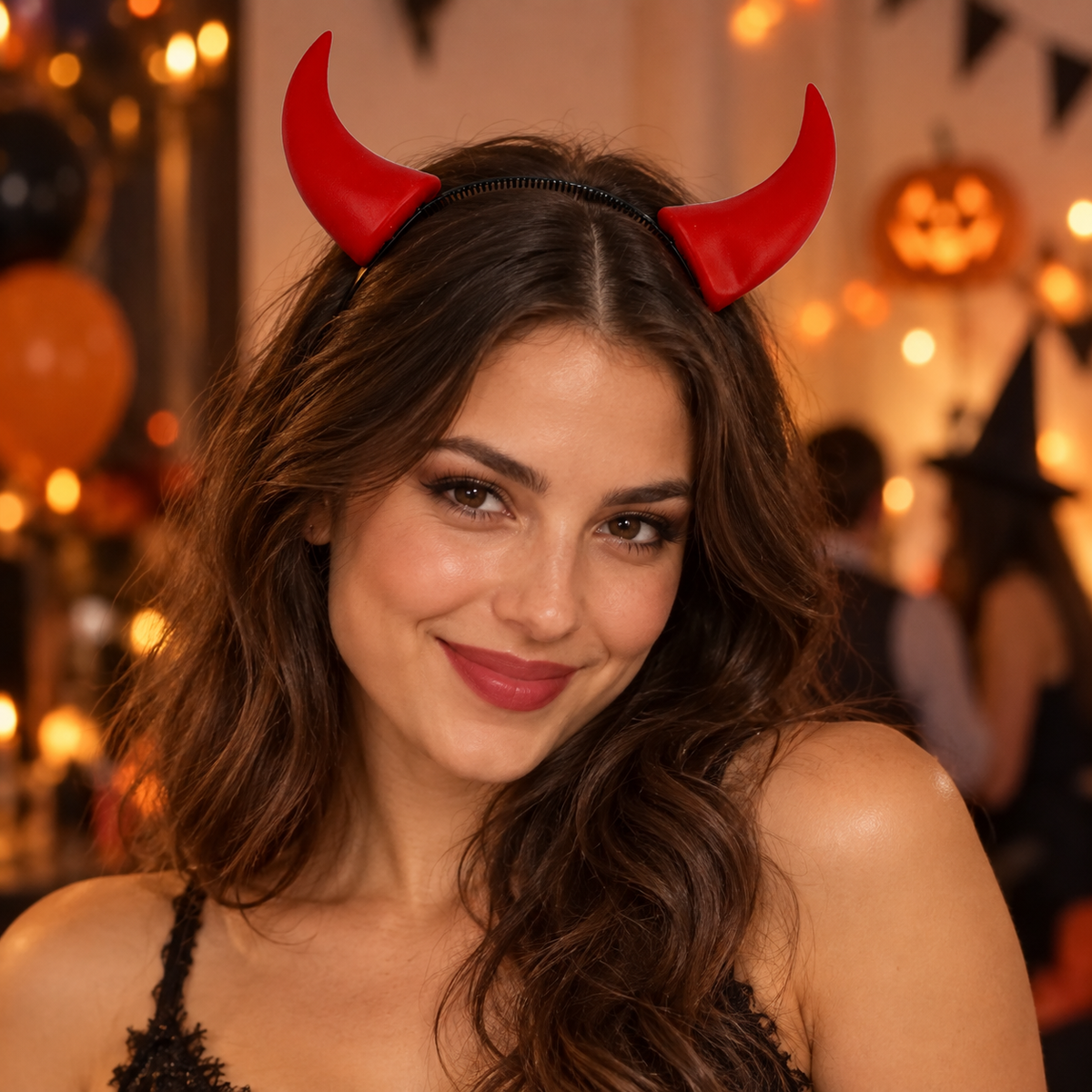 Styled illustration of Devil Horn Alice Band; props not included