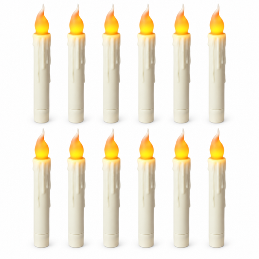 A Little Hocus Pocus: twelve cream floating LED candles on white. Included wand remote not pictured.