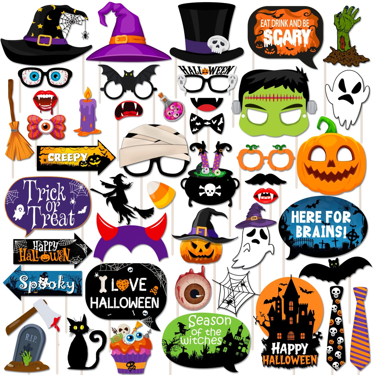 Boos & Poses: DJ2220 45-piece Halloween photo prop kit; product reference image, scene extras not included