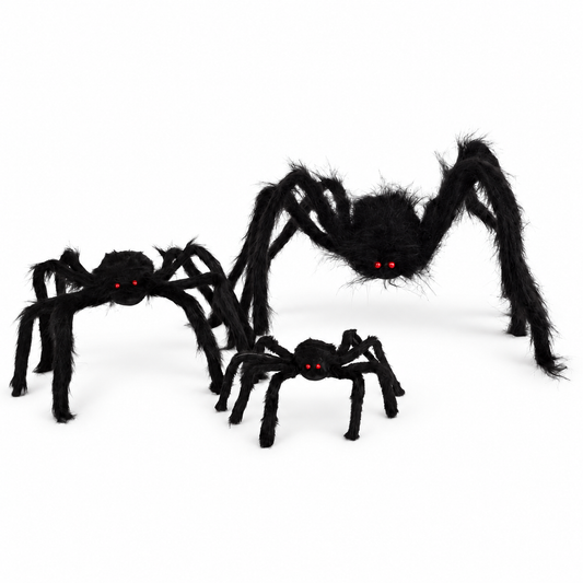 AI-edited product photo of Legs for Days showing the three spider size options on white for comparison. Sold individually; select one size.