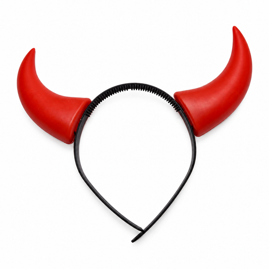 Little Devil: one red devil-horn headband on white; background edited from the owner’s actual product photograph.