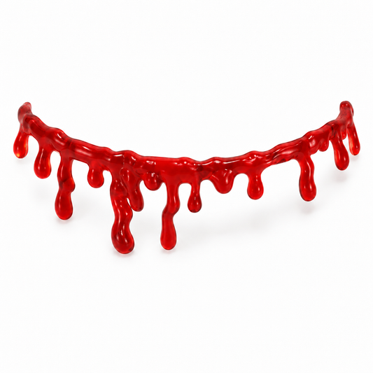 One translucent red blood-drip costume necklace on white, preserving the photographed drip design.