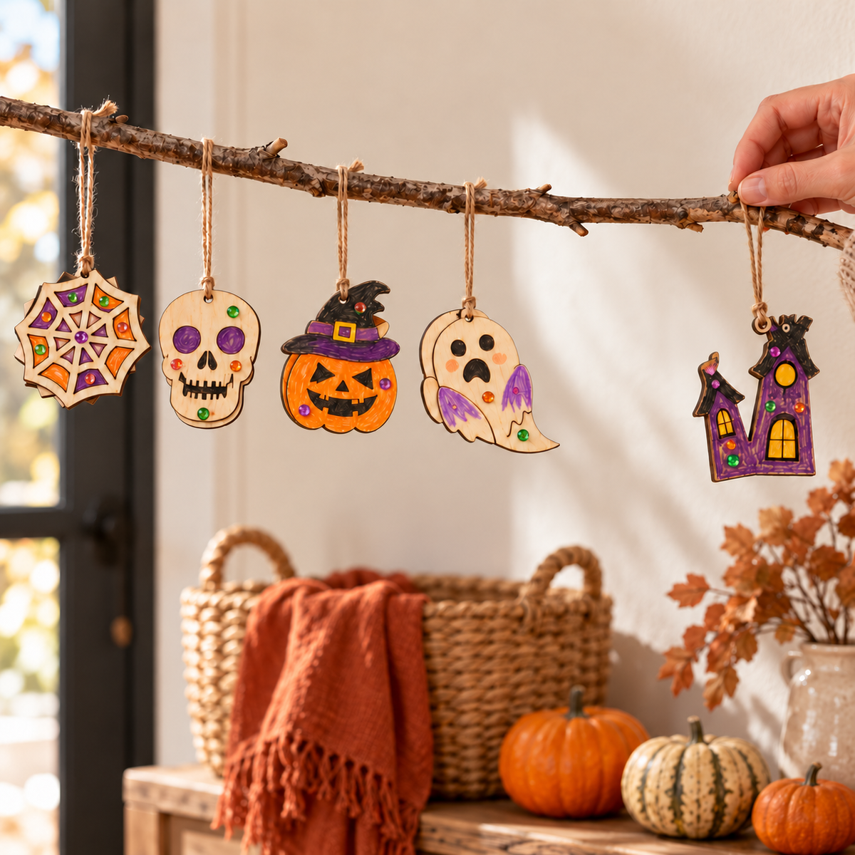 Make a Little Mischief — wooden Halloween craft kit; illustrative styled scene; background props not included