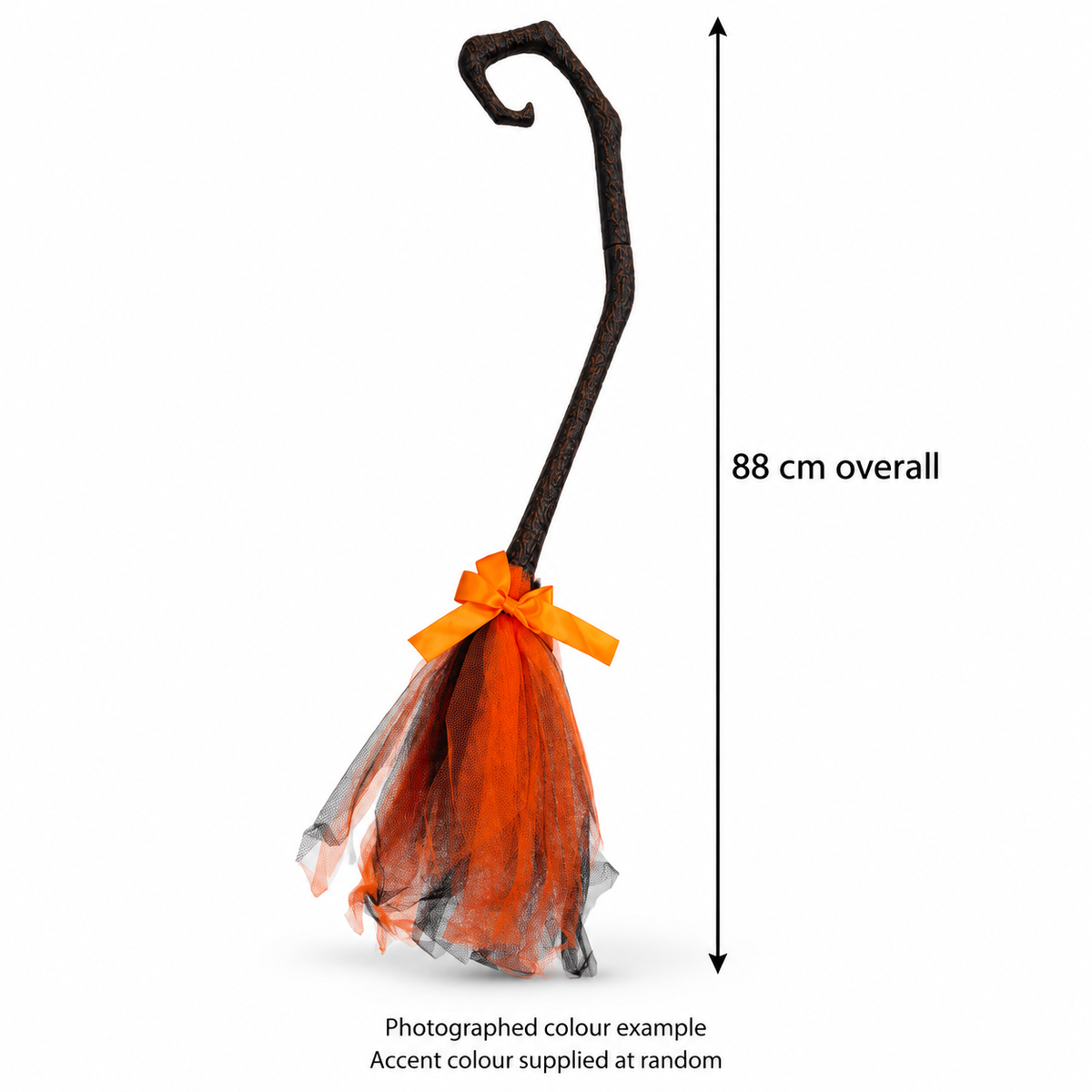 Sweep Me Away — witch broom; product-only view; orange colour example, accent colour varies; separate included hook not pictured