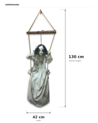 Swing by After Dark measurement guide: 130 cm overall height and 42 cm width. Product view preserved; metric labels and arrows clarified.